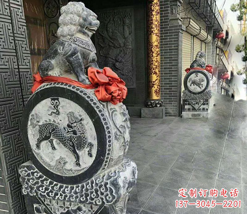 辽阳狮子抱鼓石仿古石门墩石雕