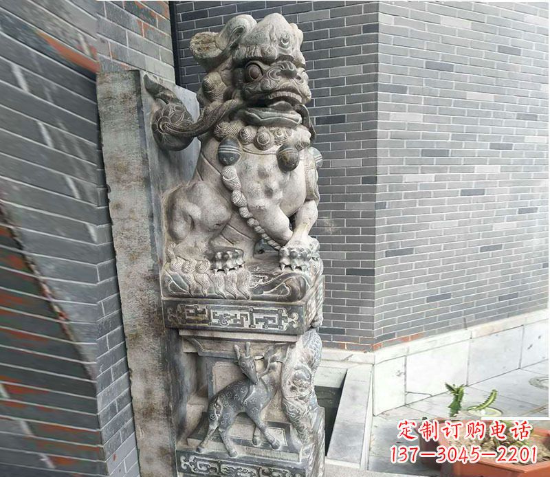 辽阳狮子抱鼓石仿古石门墩石雕 (3)