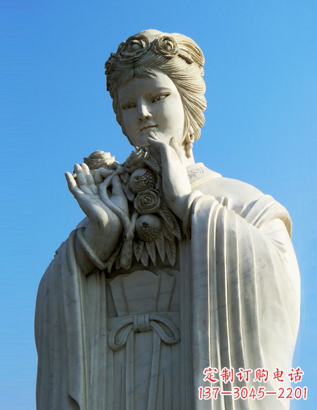 辽阳十二花神之五月石榴李氏汉白玉古代美女雕像