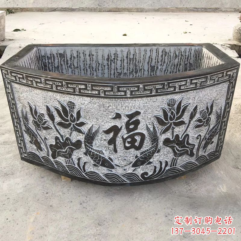 辽阳欣赏自然美景,石槽养鱼缸静谧雕塑