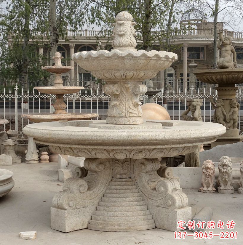 辽阳石雕黄锈石喷泉