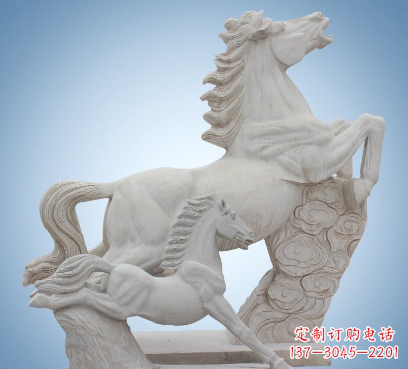 辽阳精致石质母子奔马雕塑