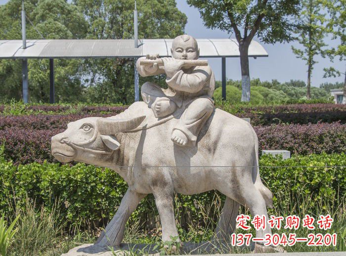 辽阳石雕牧童牛雕塑,让传统气息永存