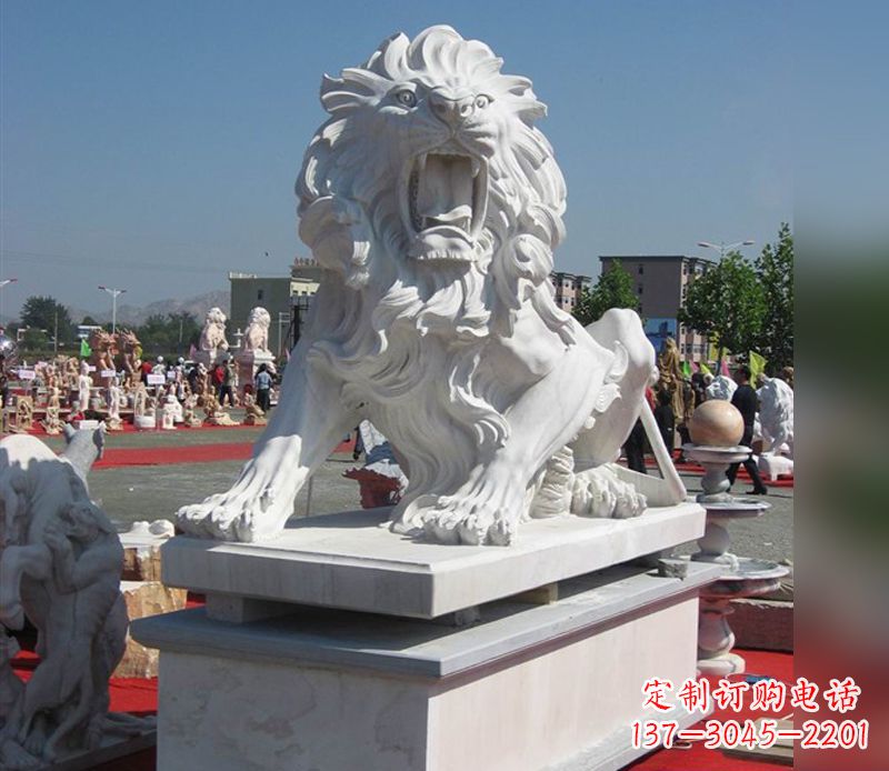 辽阳石雕咆哮狮子广场动物雕塑