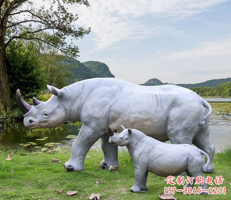 辽阳石雕犀牛母子雕塑