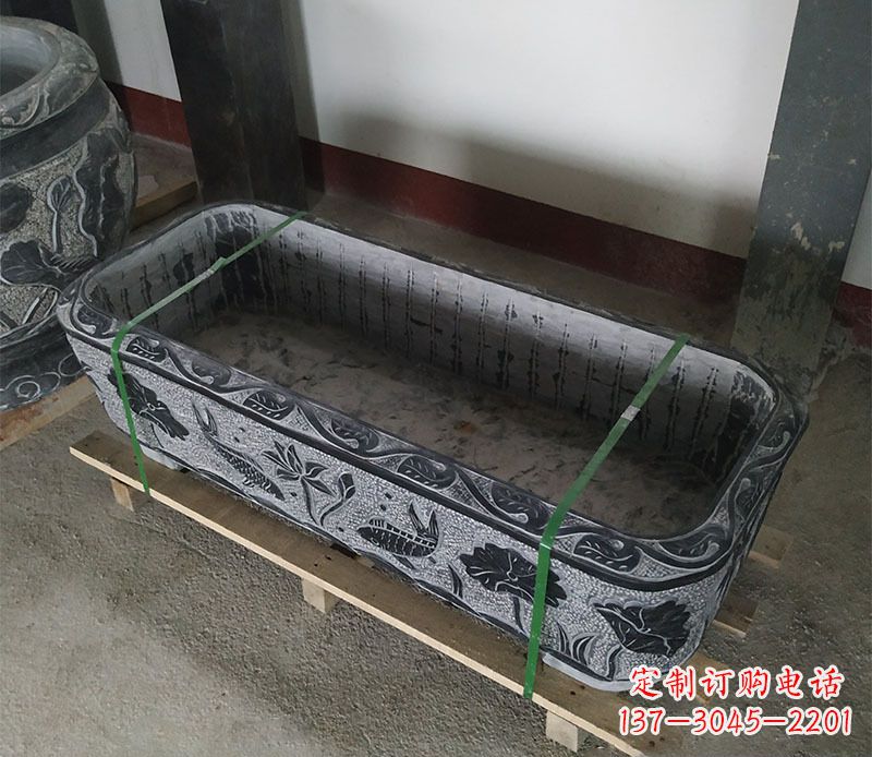 辽阳石浮雕鱼缸仿古鱼缸石雕