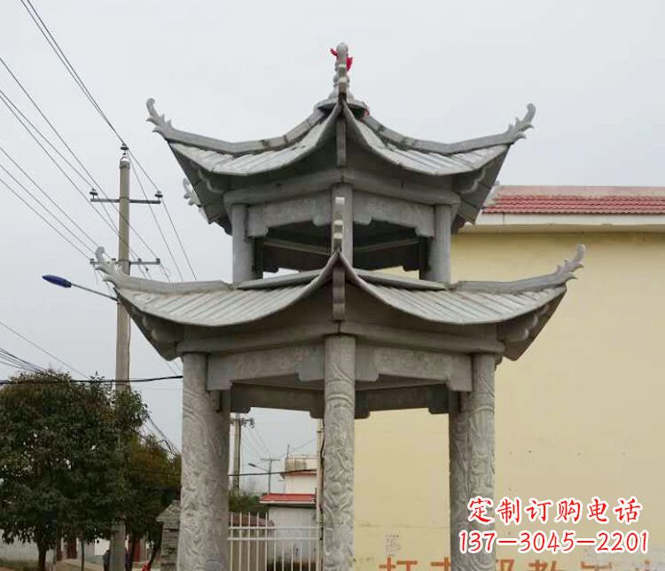 辽阳双层仿古凉亭石雕 (2)