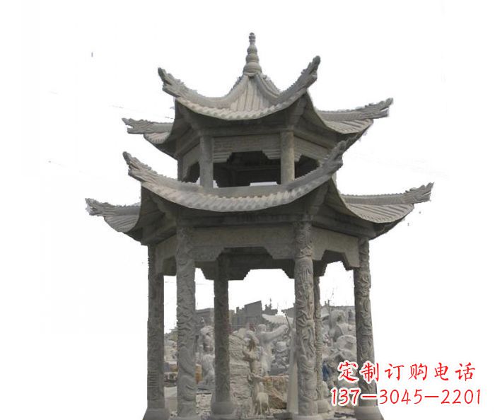 辽阳双层仿古石雕凉亭 (2)