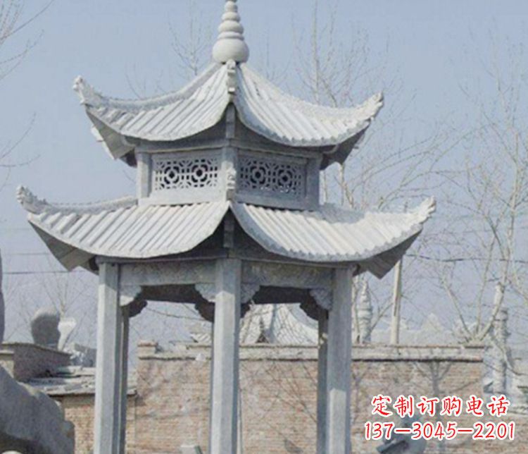 辽阳双层仿古六角凉亭石雕