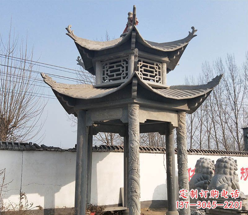 辽阳双层户外凉亭石雕 (2)