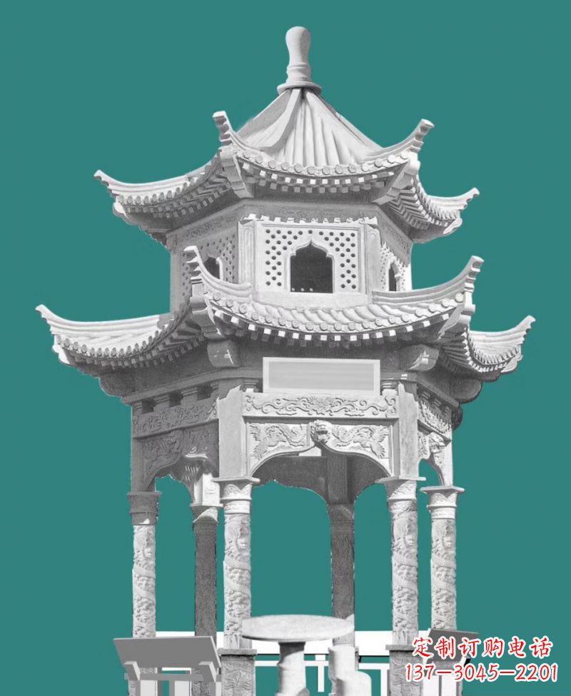 辽阳双层六角凉亭景观石雕