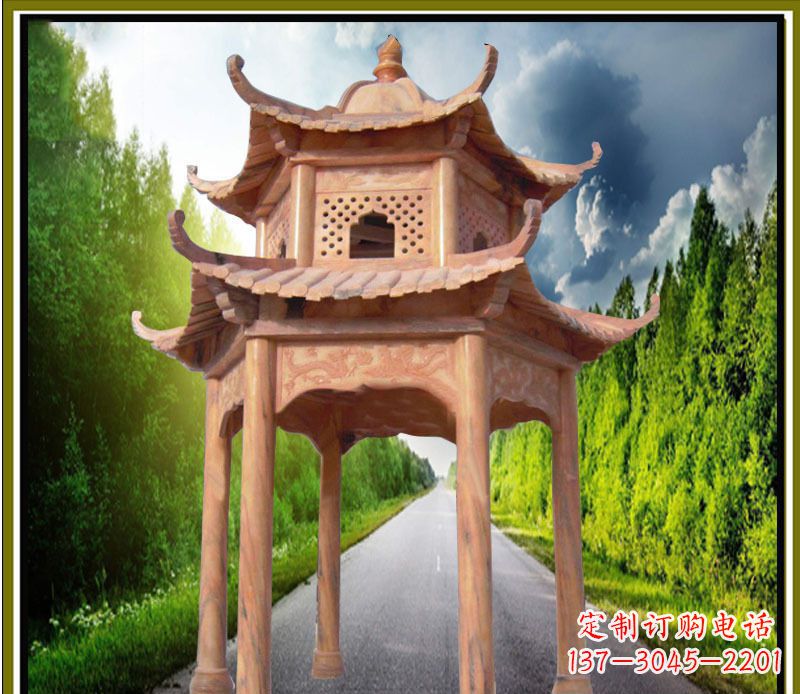辽阳双层凉亭园林石雕