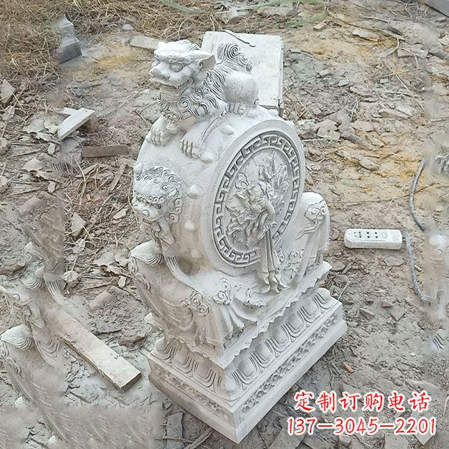 辽阳双龙石雕门墩汉白玉狮子头