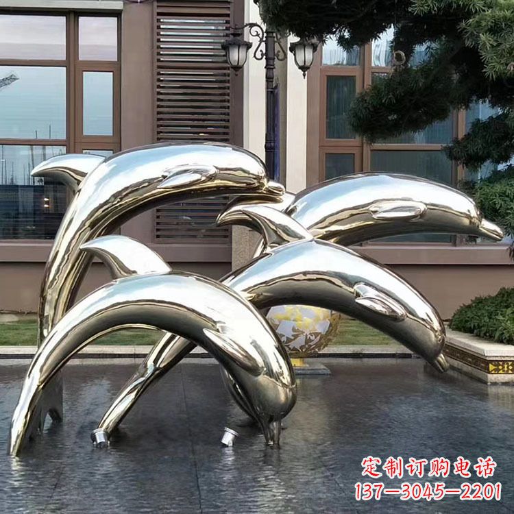 辽阳水景不锈钢海豚雕塑-城市广场创意动物雕塑