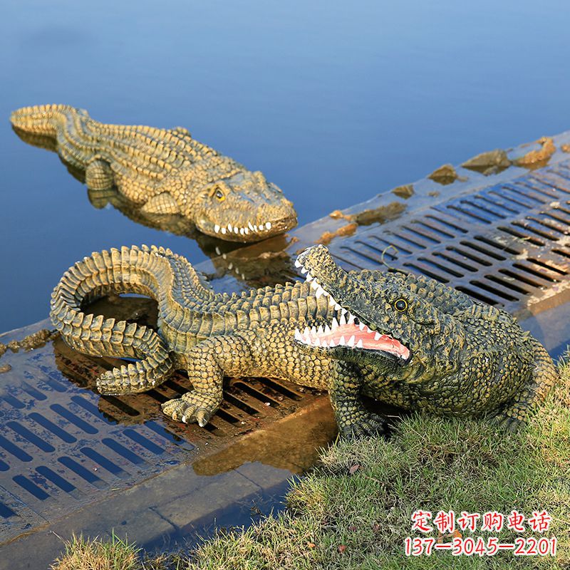 辽阳水塘动物摆件玻璃钢仿真鳄鱼