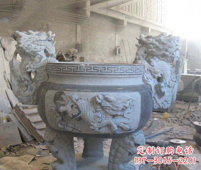 辽阳寺庙景观龙头水缸石雕