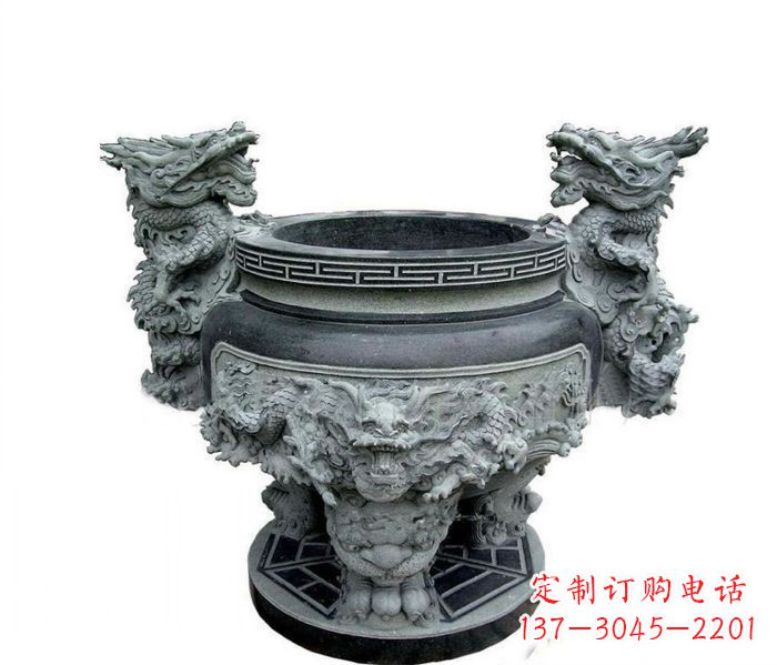辽阳寺庙景观龙头水缸石雕 (2)