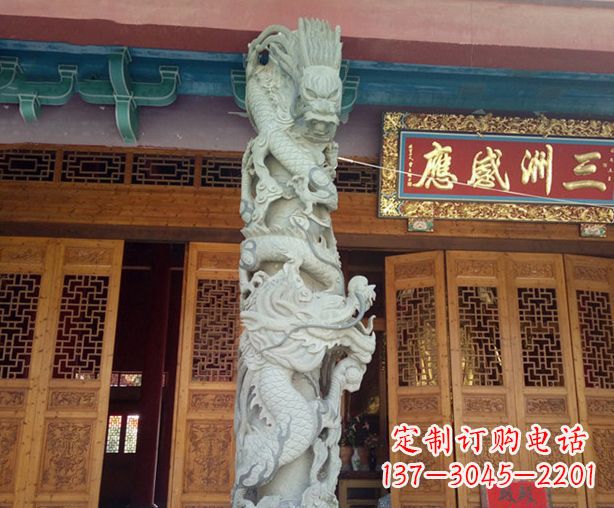 辽阳寺庙景观龙柱石雕 (2)