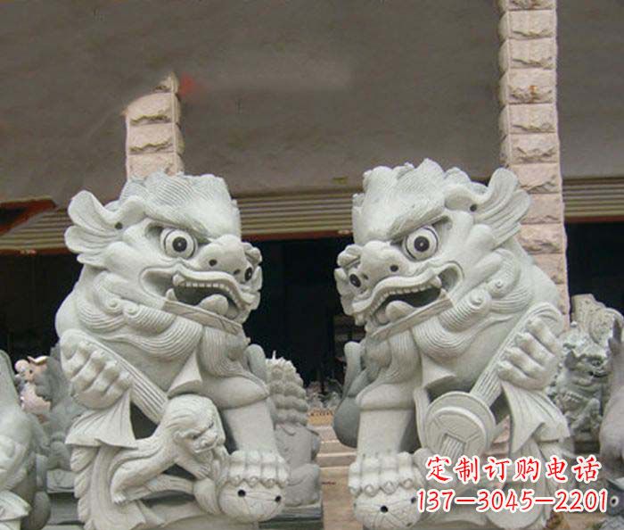辽阳寺庙景观南方狮子石雕 (2)