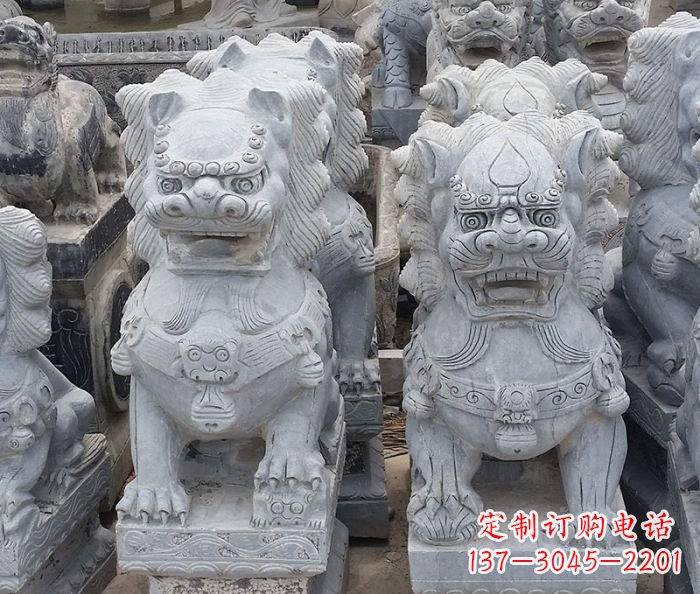 辽阳寺庙青石狮子石雕