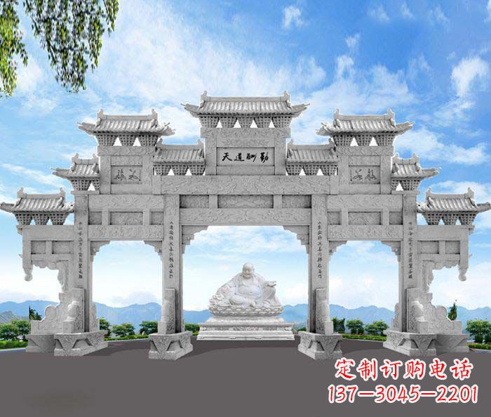 辽阳天道酬勤三门牌坊石雕