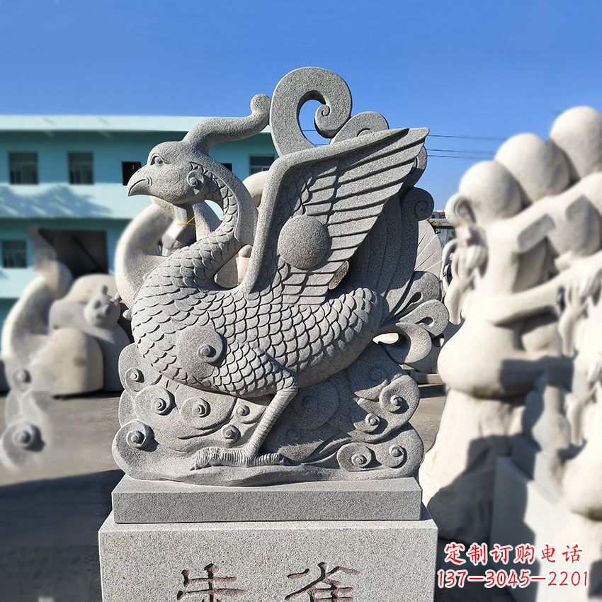 辽阳天之四灵之朱雀神鸟砂岩石雕塑