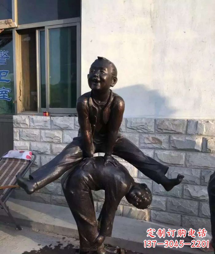 辽阳跳马儿童铜雕 (2)