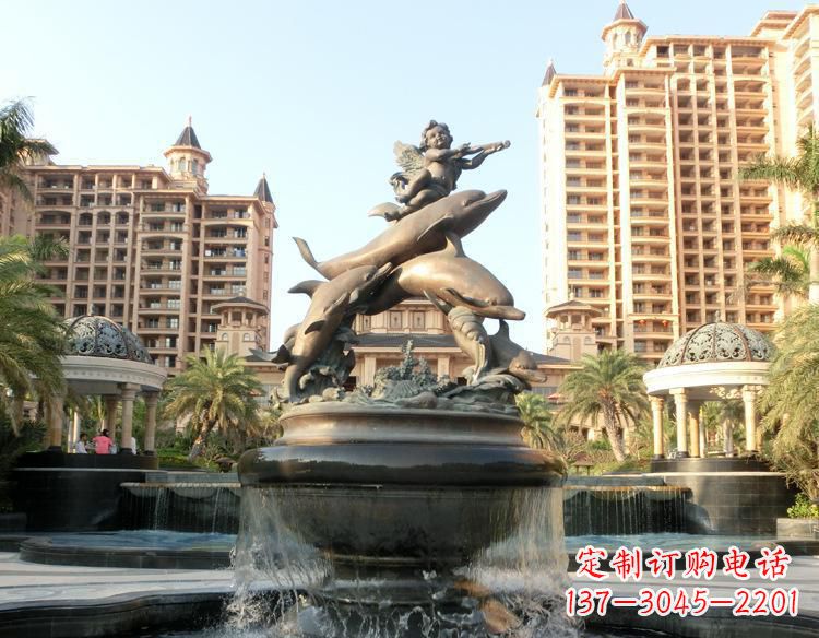 辽阳跳跃的海豚和小天使喷泉铜雕