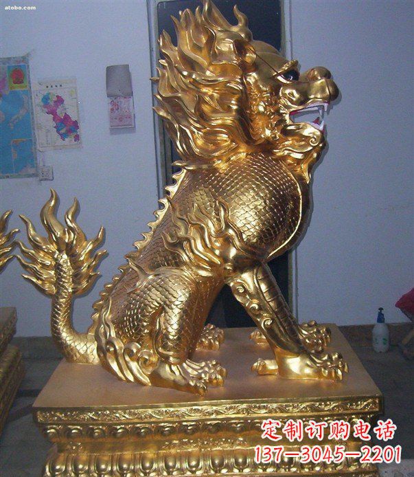 辽阳贴金麒麟招财神兽铜雕