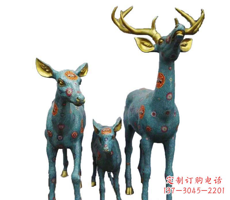 辽阳铜雕彩绘梅花鹿一家雕塑