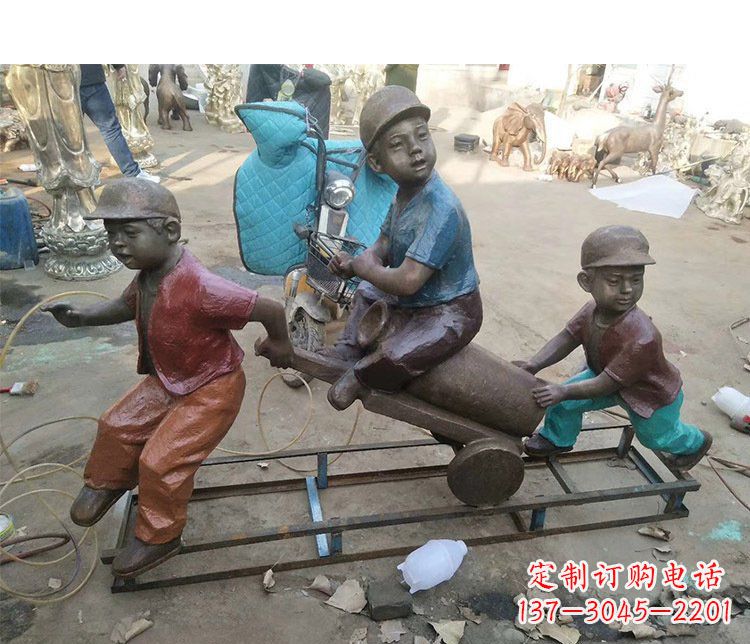 辽阳铜雕彩绘庭院玩耍儿童雕塑