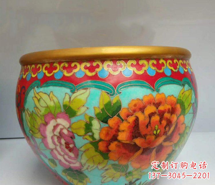 辽阳铜雕彩绘庭院装饰景观水缸雕塑