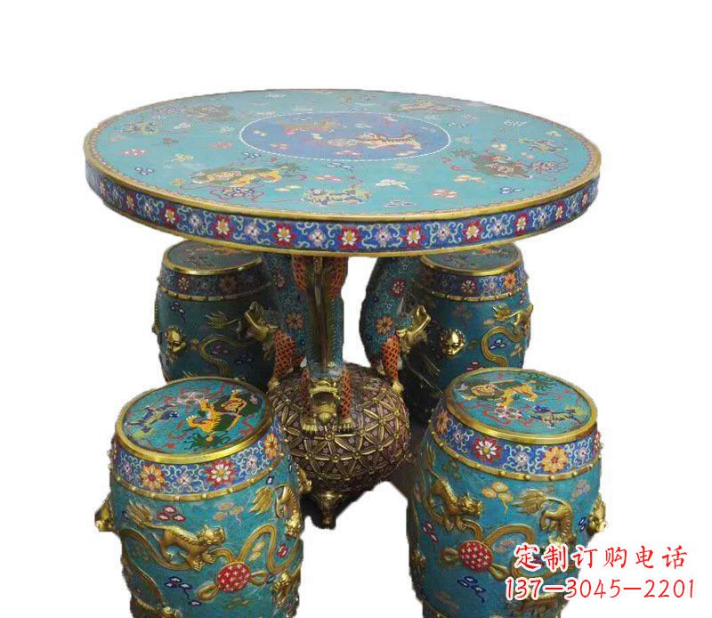 辽阳铜雕彩绘小象圆桌景观摆件