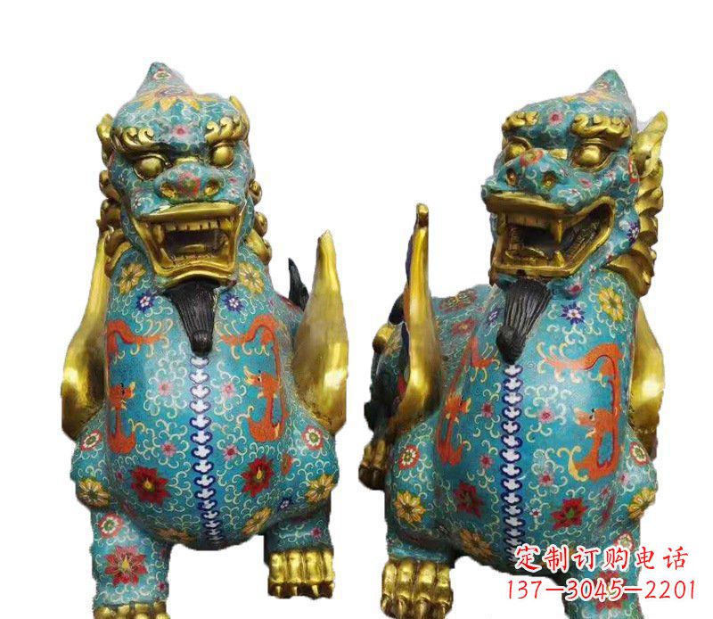 辽阳铜雕彩绘镇宅麒麟雕塑摆件