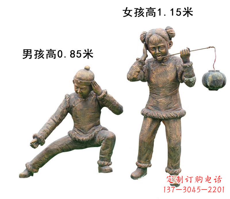 辽阳铜雕放鞭炮的儿童童趣雕塑
