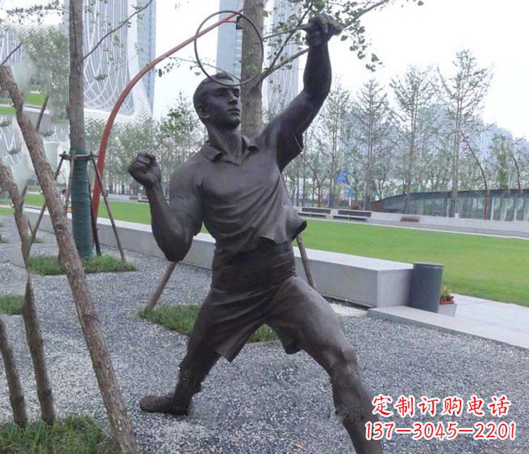 辽阳铜雕户外公园打羽毛球运动人物摆件