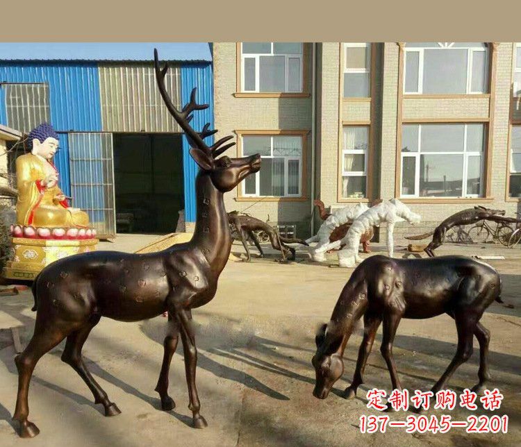 辽阳铜雕户外公园动物雕塑鹿摆件 (2)