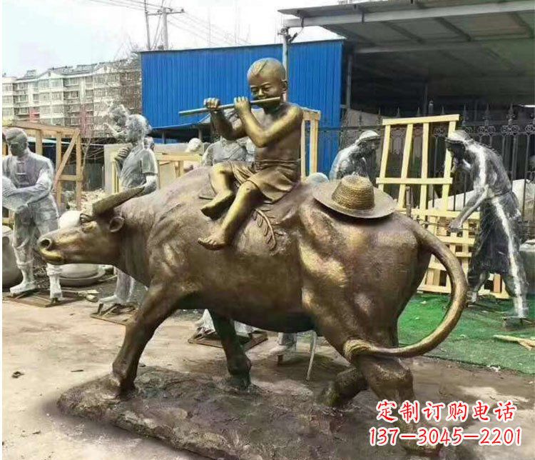辽阳铜雕户外牧童骑牛雕塑摆件