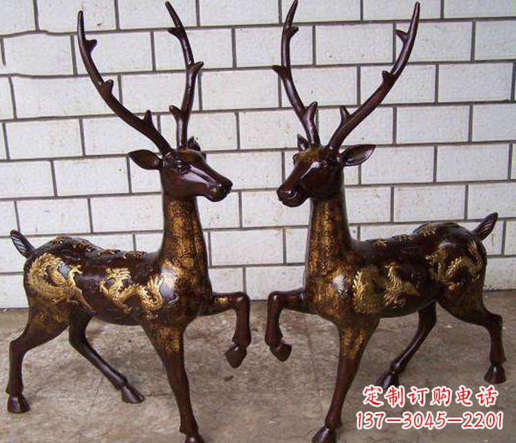 辽阳铜雕吉祥复古梅花鹿雕塑摆件