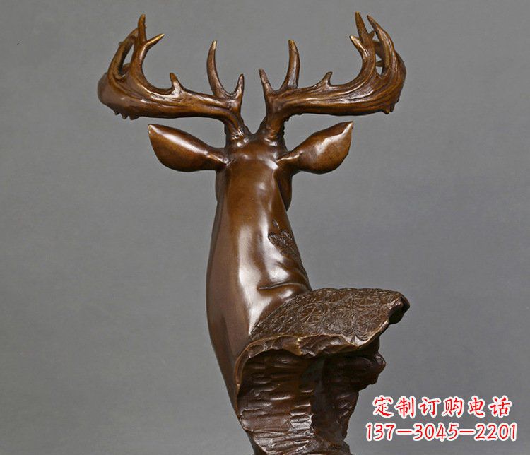 辽阳铜雕吉祥招财鹿头雕塑摆件