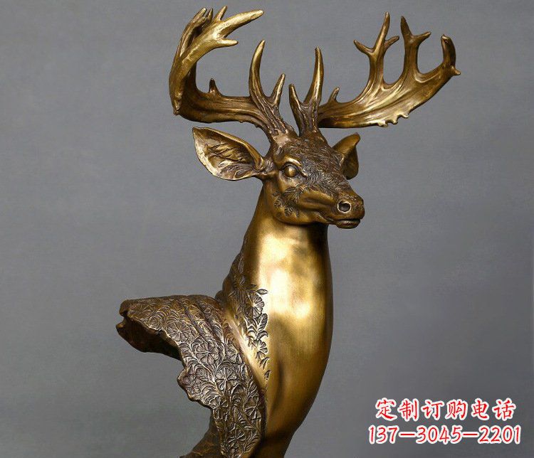 辽阳铜雕如意铜鹿头摆件