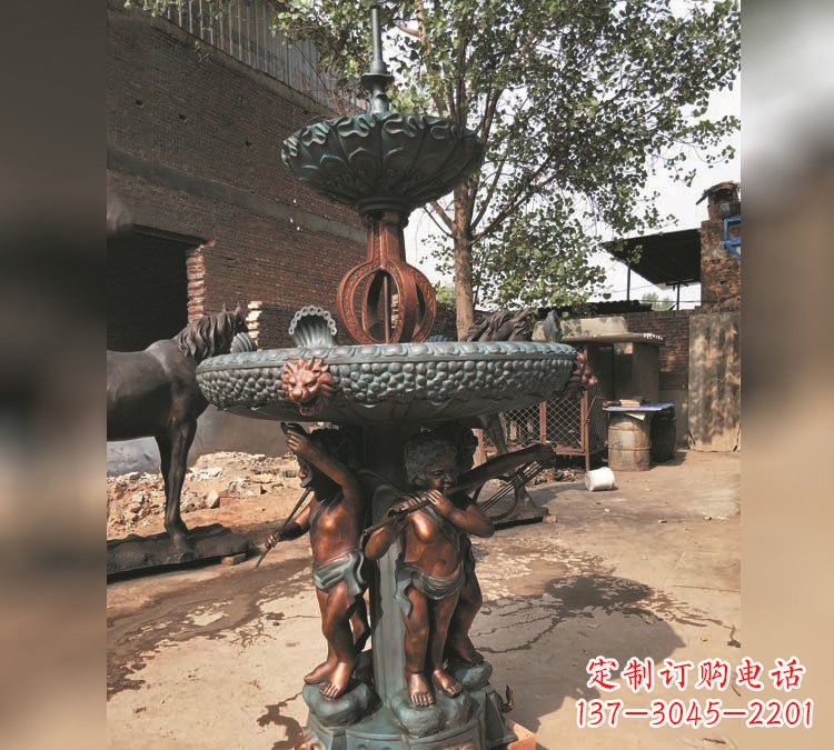 辽阳铜雕双层西方儿童喷泉