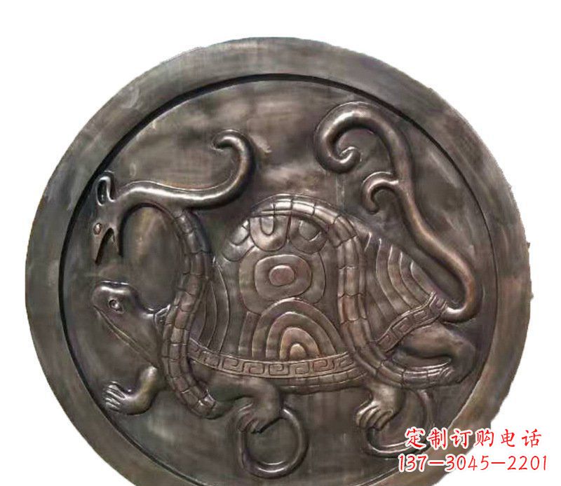 辽阳铜雕乌龟与蛇壁画摆件