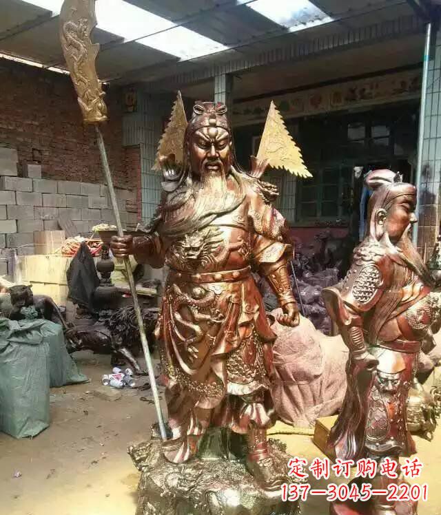 辽阳铜雕武财神持刀关公雕塑