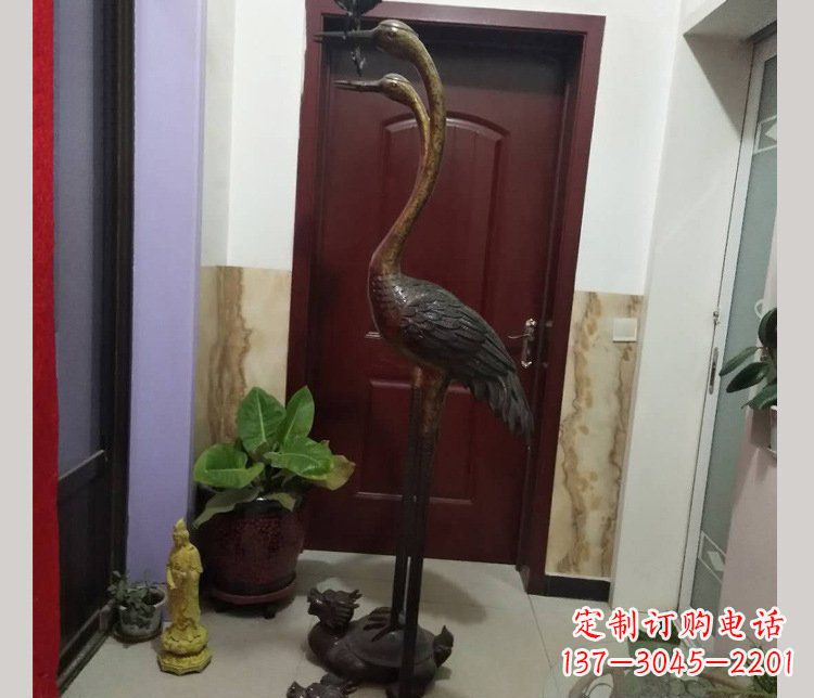 辽阳铜雕仙鹤踩龟雕塑摆件 (2)