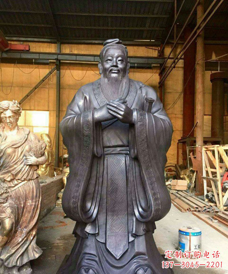 辽阳铜雕校园孔子人像雕塑