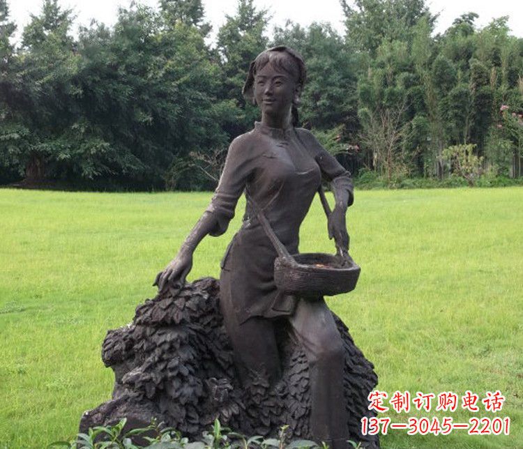 辽阳铜雕园林采茶女孩人物雕塑