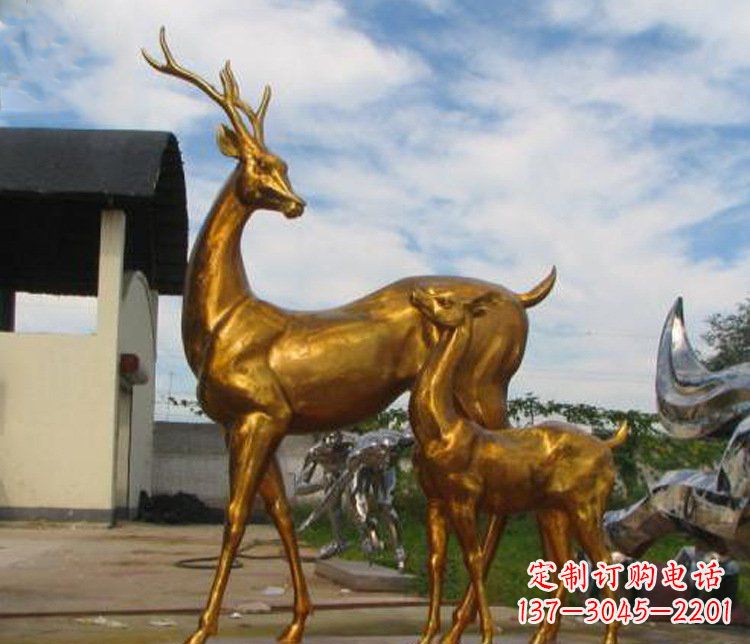 辽阳铜雕园林动物母子鹿雕塑