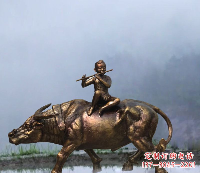辽阳铜雕园林牧童骑牛