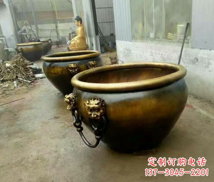 辽阳铜雕圆形荷花水缸雕塑 (2)